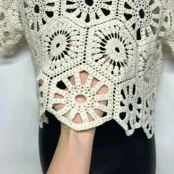 100% cotton, crochet open knit size medium crop top fiber rebellion - Picture 4 of 9